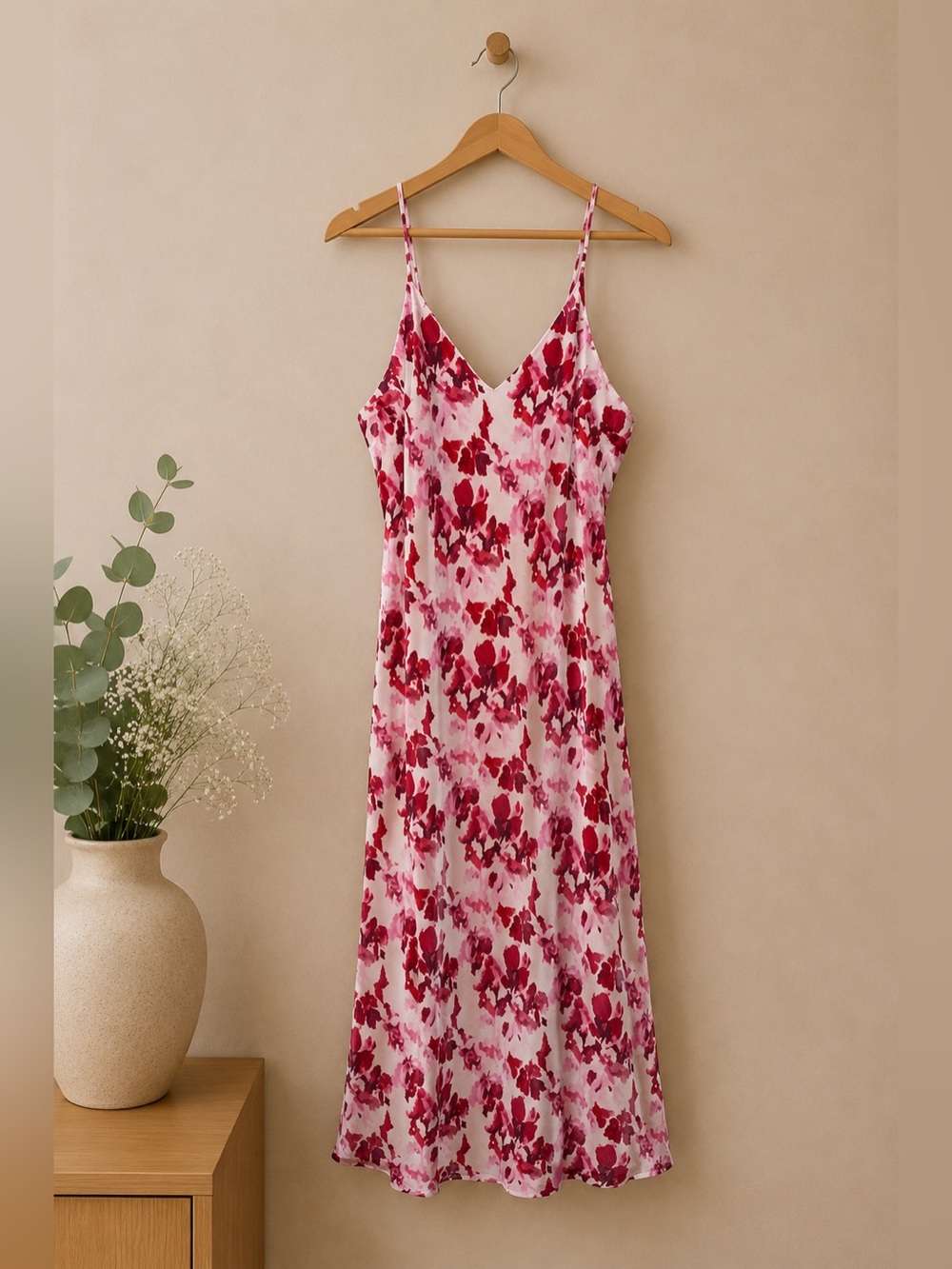 Fairycore Floral Midi Maxi Strappy Slip Dress Slit V Neck Women’s Large Barbie